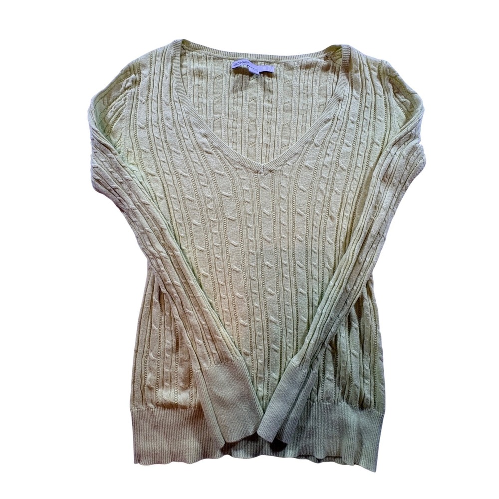 Old Navy‎ Cable Knit Sweater Womens Small Yellow Cotton V-Neck Pullover